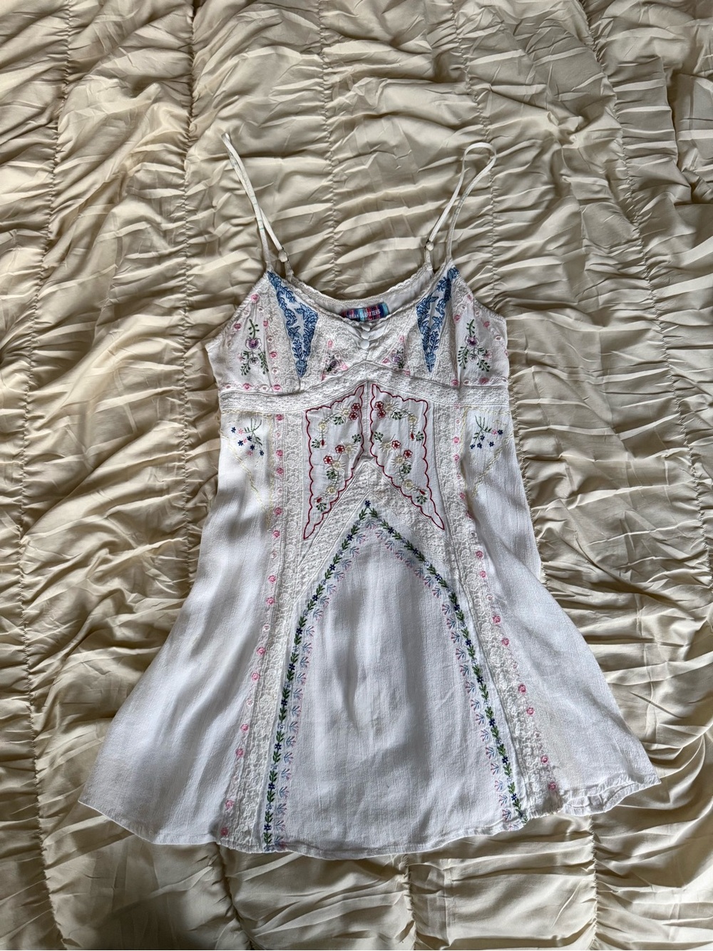 Urban Outfitters White Embroidered Mini Sundress with Floral Accents